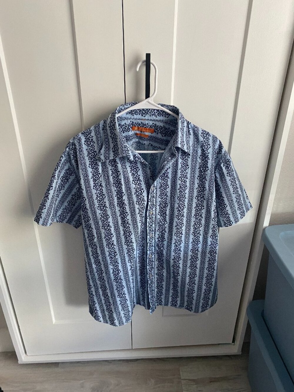 Vintage Ben Sherman Men's SS Button Down Shirt-Blue Geometric/Floral Size M